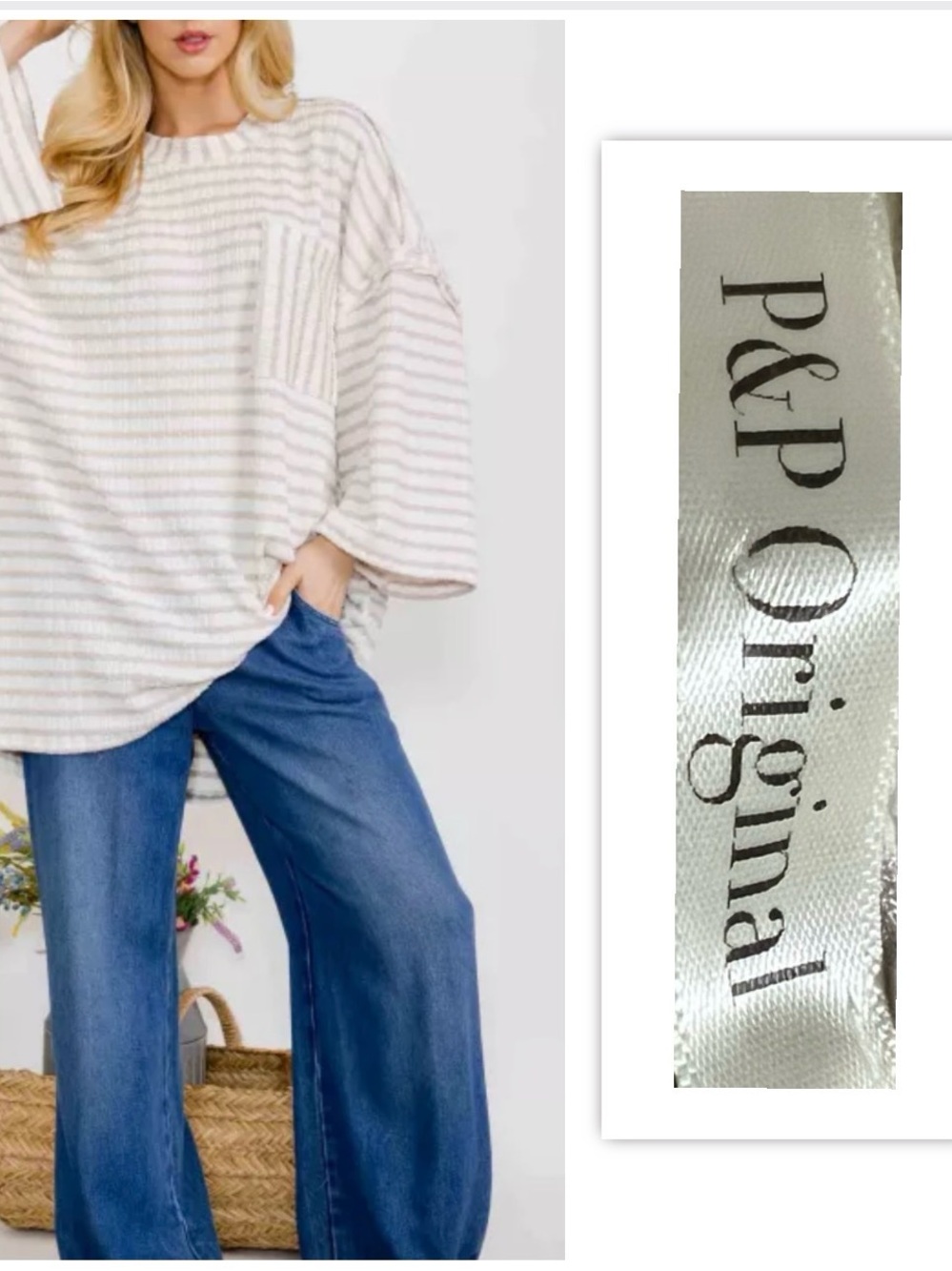P & P Original Plus Size Yarn-Dyed Oversized Top